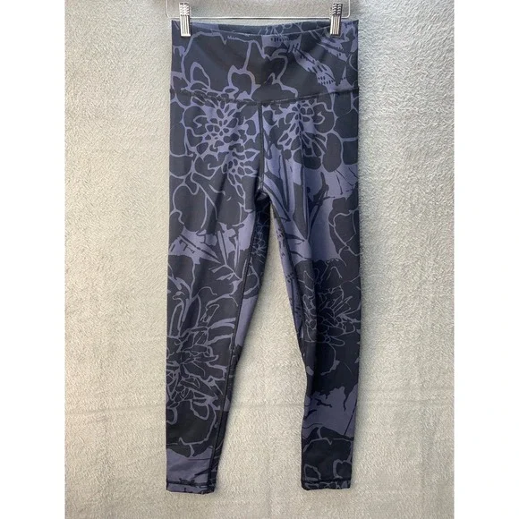 Adidas Womens Leggings Optime‎ Flower Print 7/8 Black Blue Athletic High Waist M - Picture 3 of 10